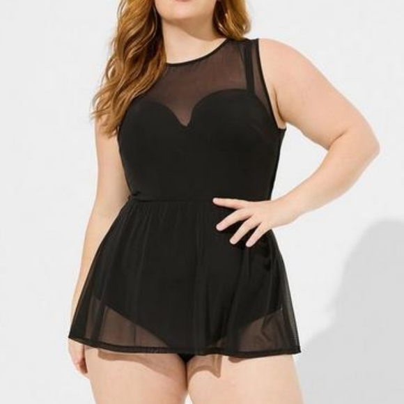 Torrid Black Mesh Overlay Swim Dress Size 6X - Picture 1 of 16